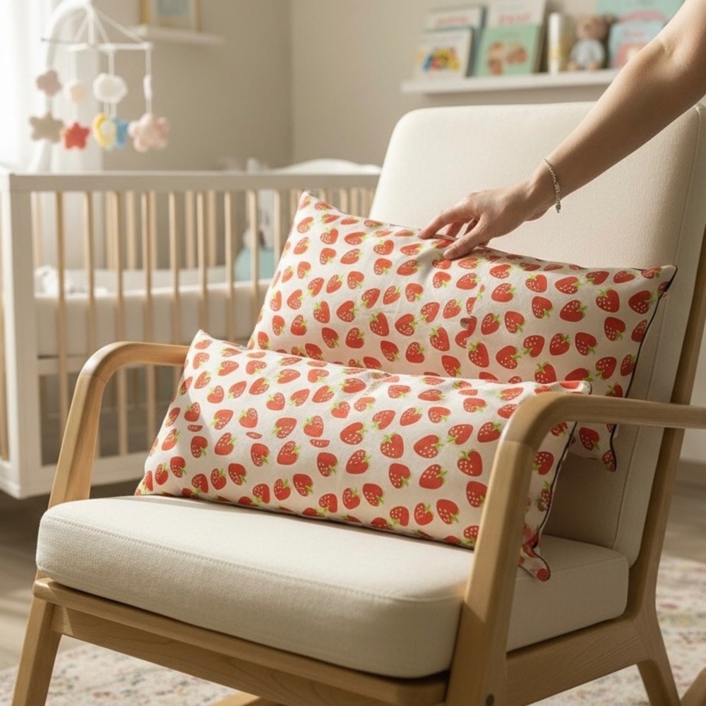 Set of 2 Strawberry Pattern Throw Pillows Red White Nursery Decor Kids Cottage